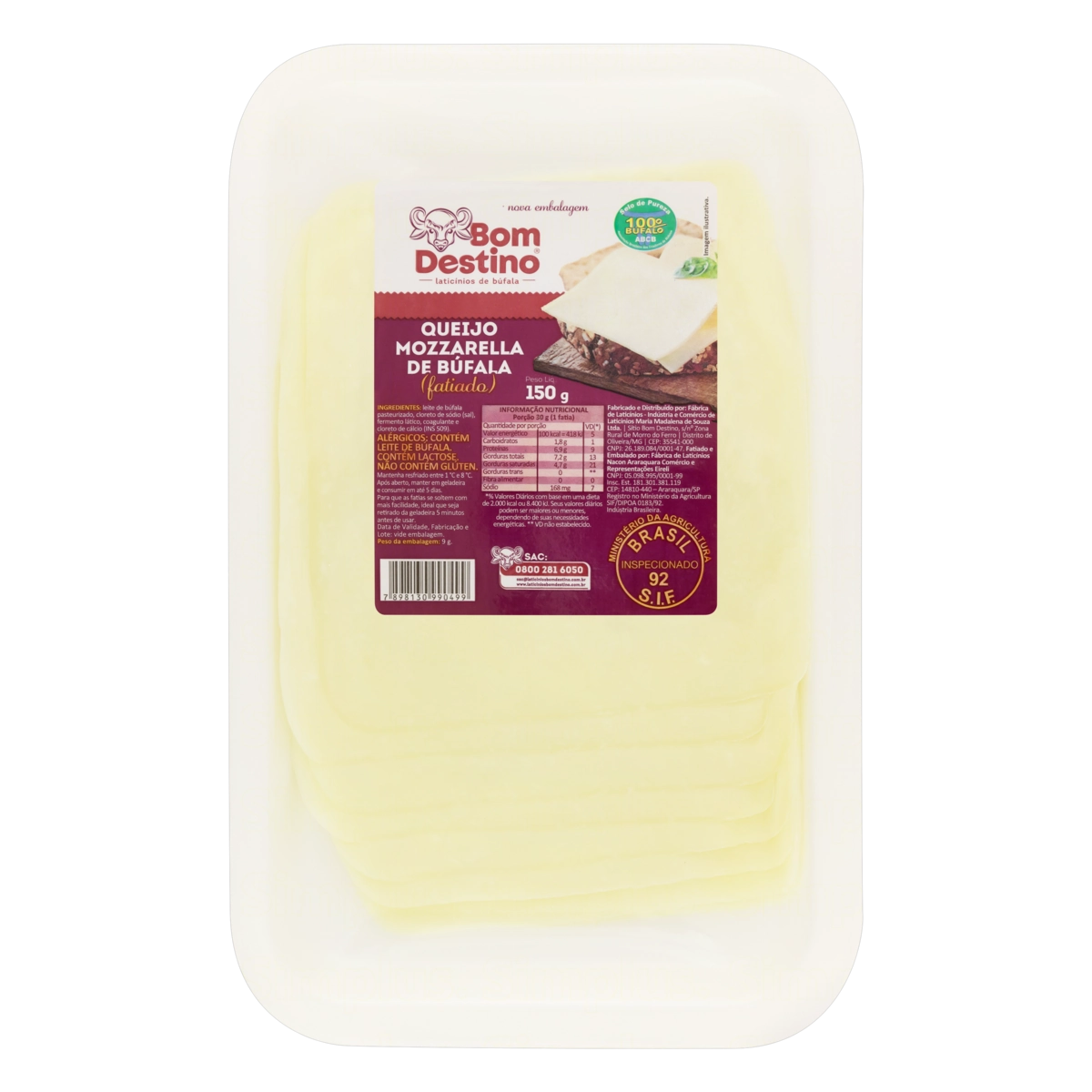 Queijo Mussarela De Búfala Fatiado Bom Destino 150g