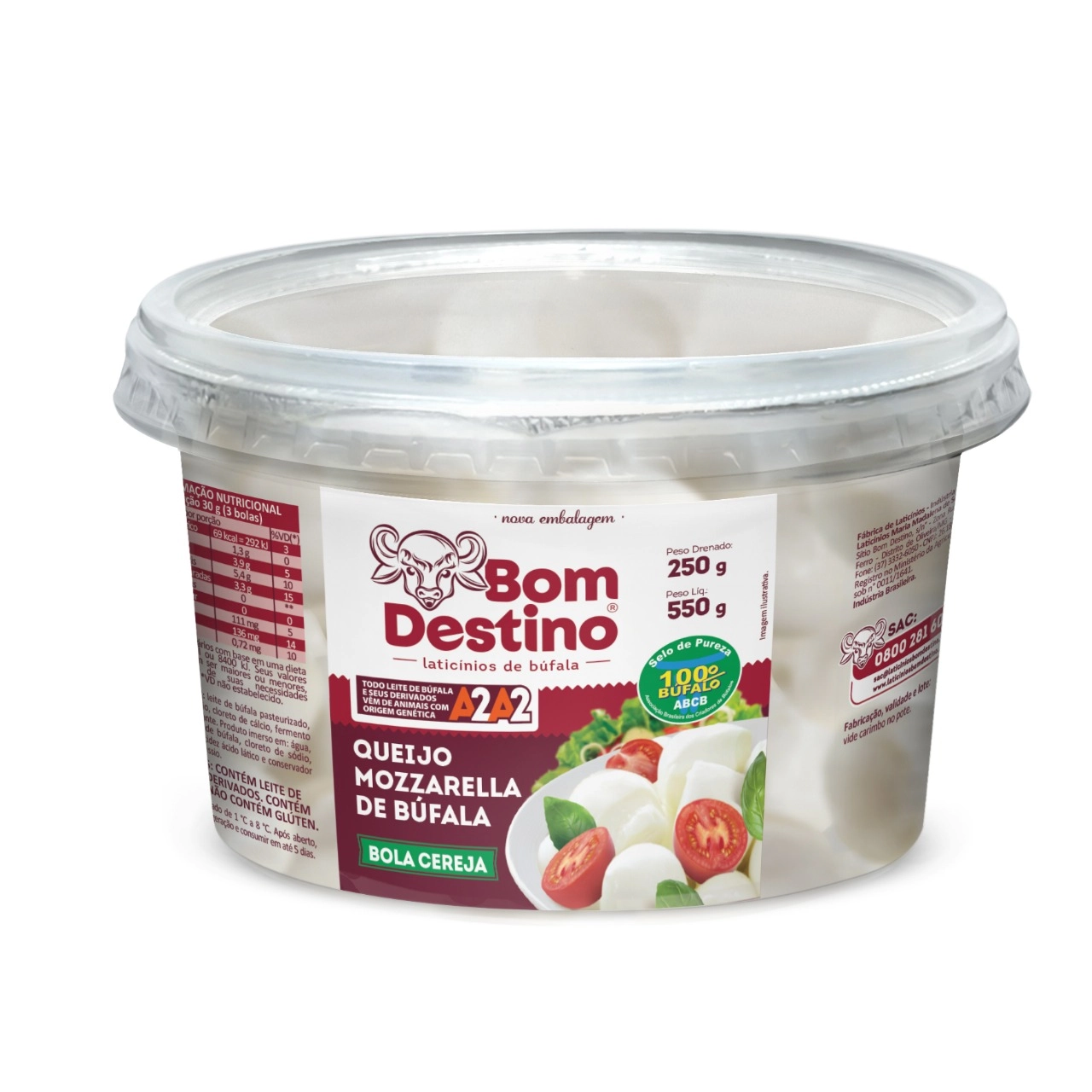 Queijo Mussarela De Búfala Bola Cereja Bom Destino 160g
