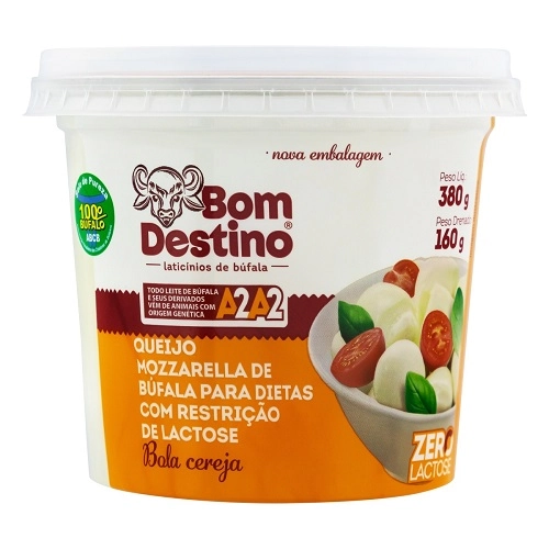 Queijo Mussarela De Búfala Bola Cereja Zero Lactose Bom Destino 160g