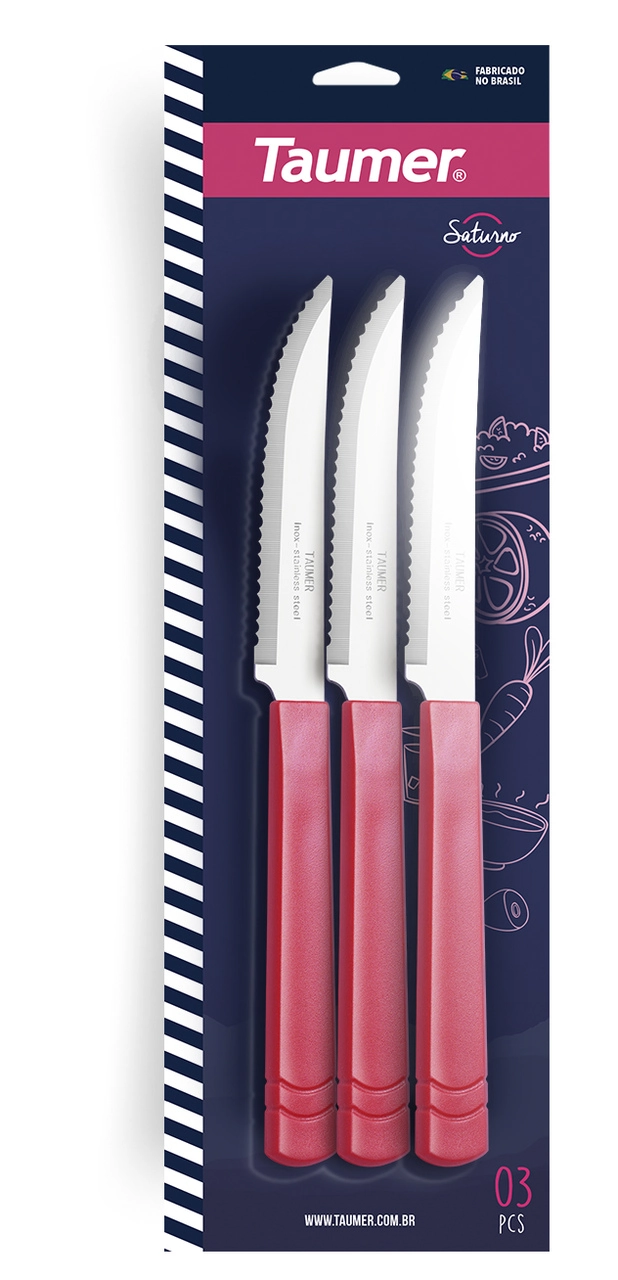 Faca Taumer Cabo Plastico Vermelho C/03 Ref.7010/70 Un