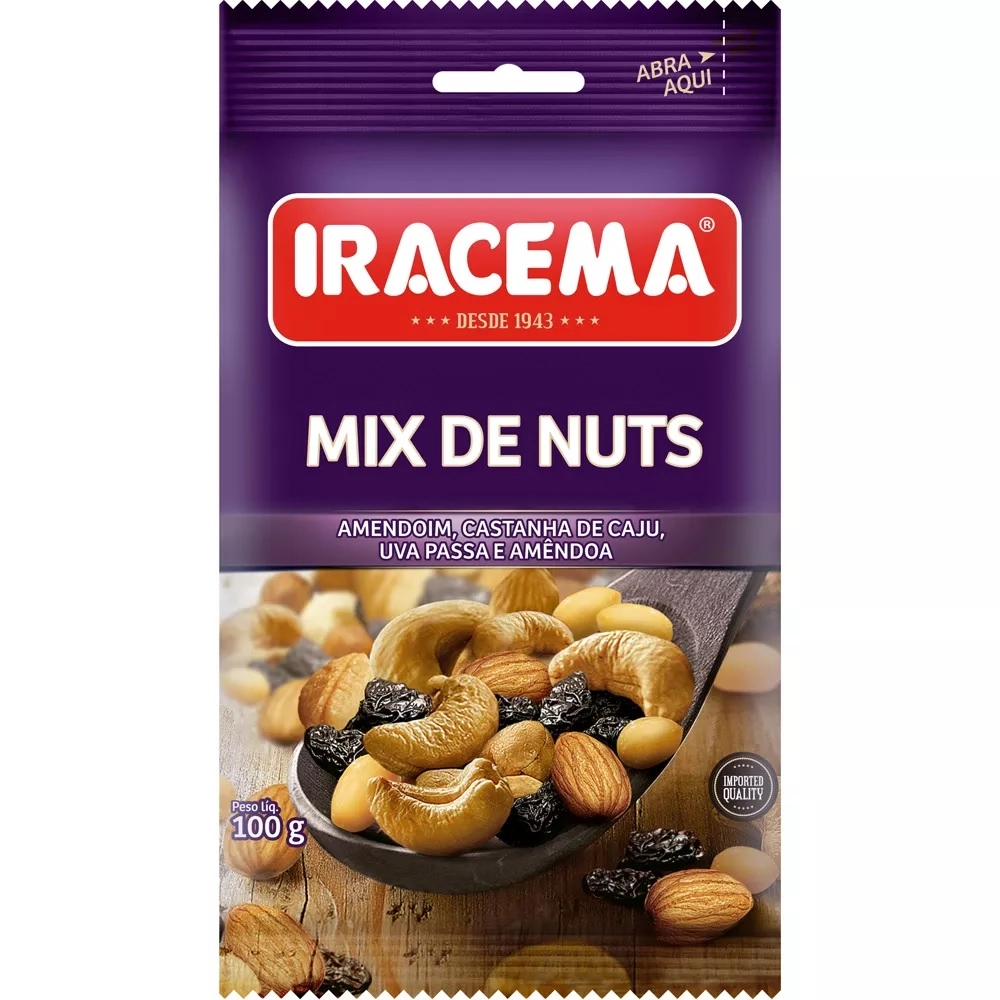 Mix De Castanha De Caju, Amendoim E Uva Passa Torrado E Salgado Iracema Pouch 100g