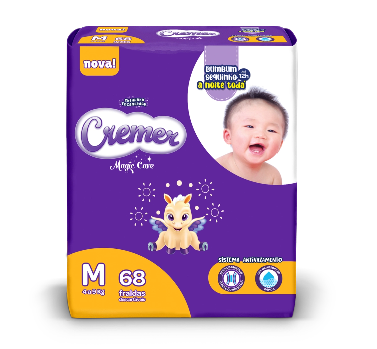 Fralda Descartável Infantil Cremer Magic Care M Pacote 68 Unidades
