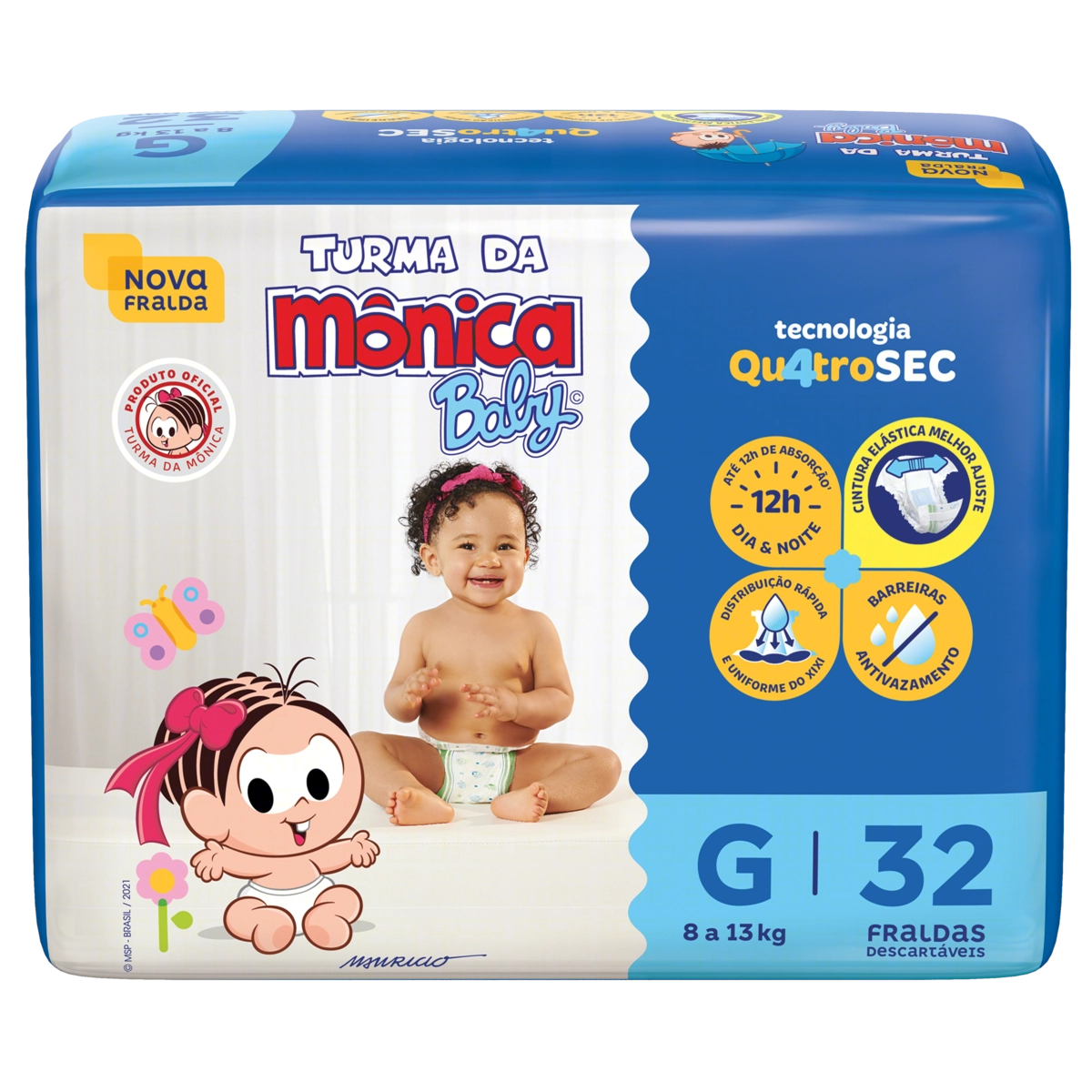 Fralda Descartável Turma Da Mônica Baby G Pacote 32 Unidades