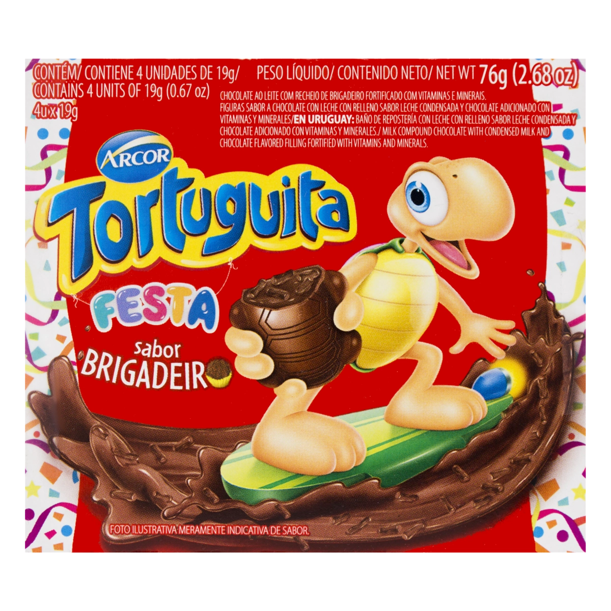 Chocolate Ao Leite Com Recheio De Brigadeiro Arcor Tortuguita Pacote 76g