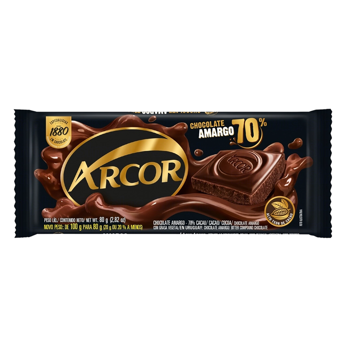 Chocolate Amargo 70 Cacau Arcor Pacote 80g