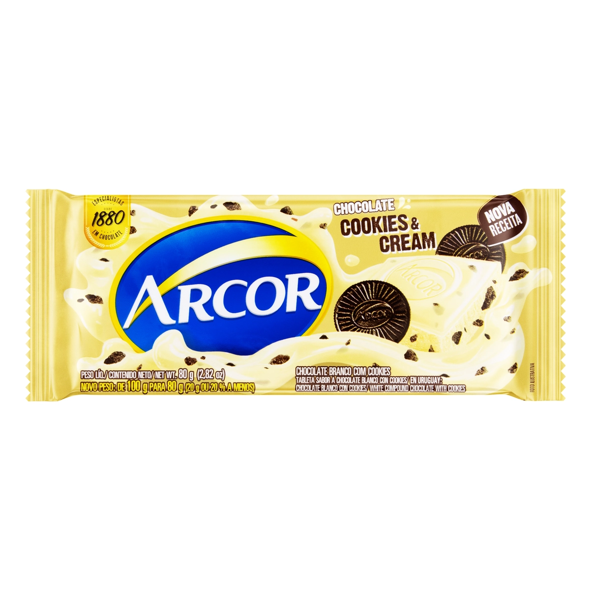 Chocolate Branco Cookies Cream Arcor Pacote 80g