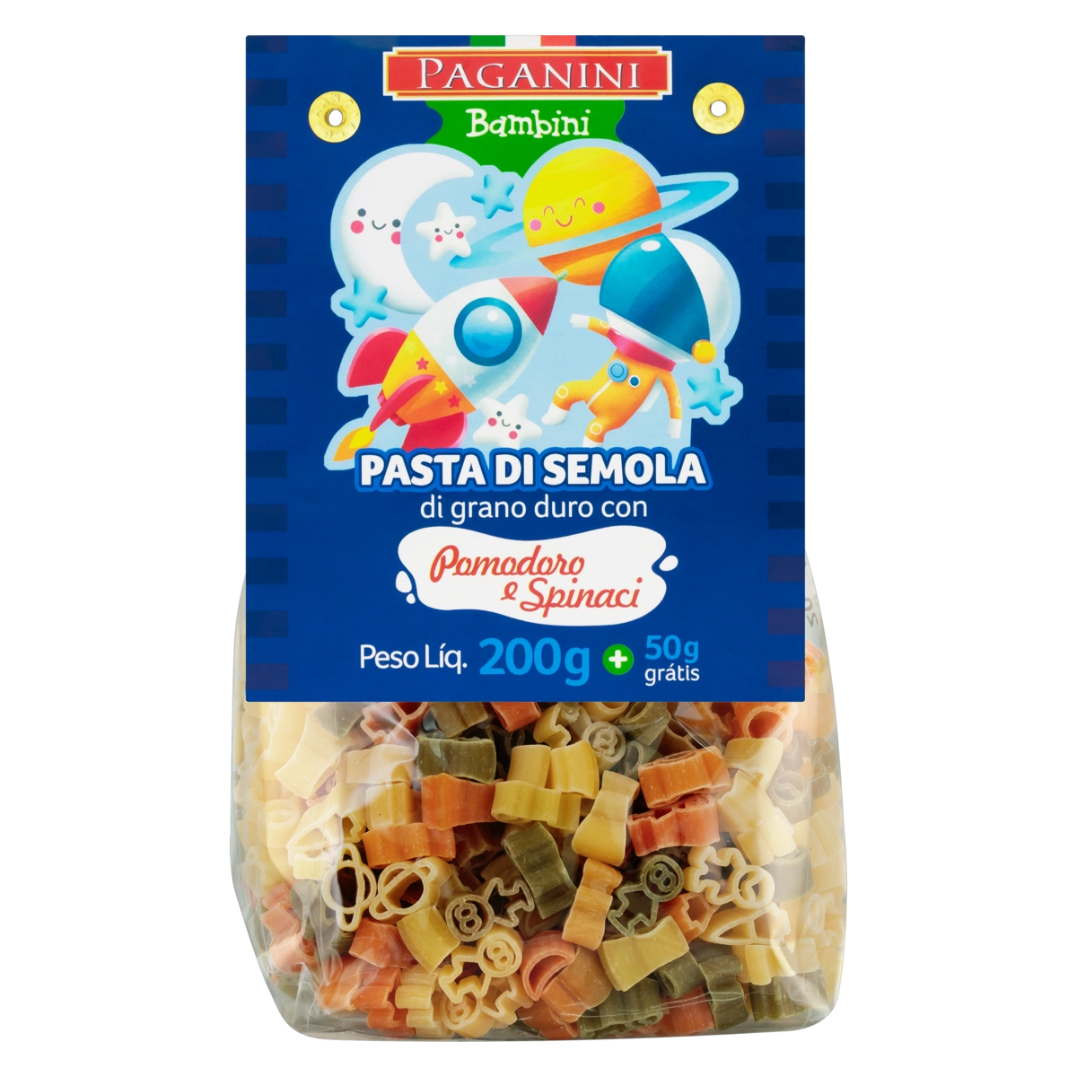 Macarrão De Sêmola Grano Duro Tricolor Espaço Paganini Bambini Pacote 200g Grátis 50g