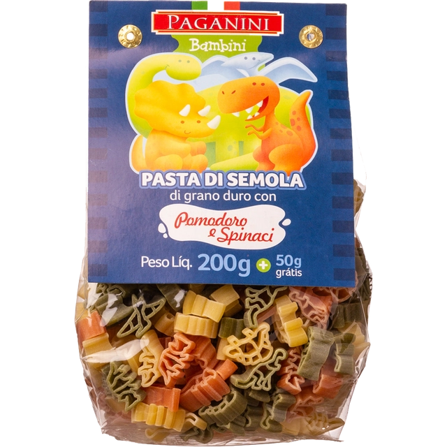 Macarrão De Sêmola Grano Duro Tricolor Dinossauros Paganini Bambini Pacote 200g Grátis 50g