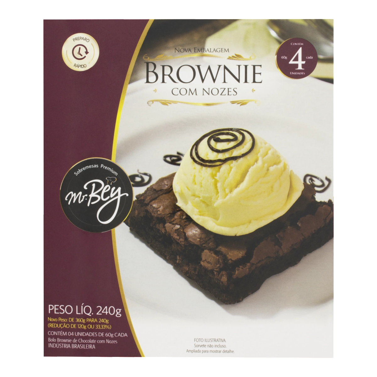 Brownie Chocolate Com Nozes Mr. Bey Sobremesas Premium Caixa 240g 4 Unidades