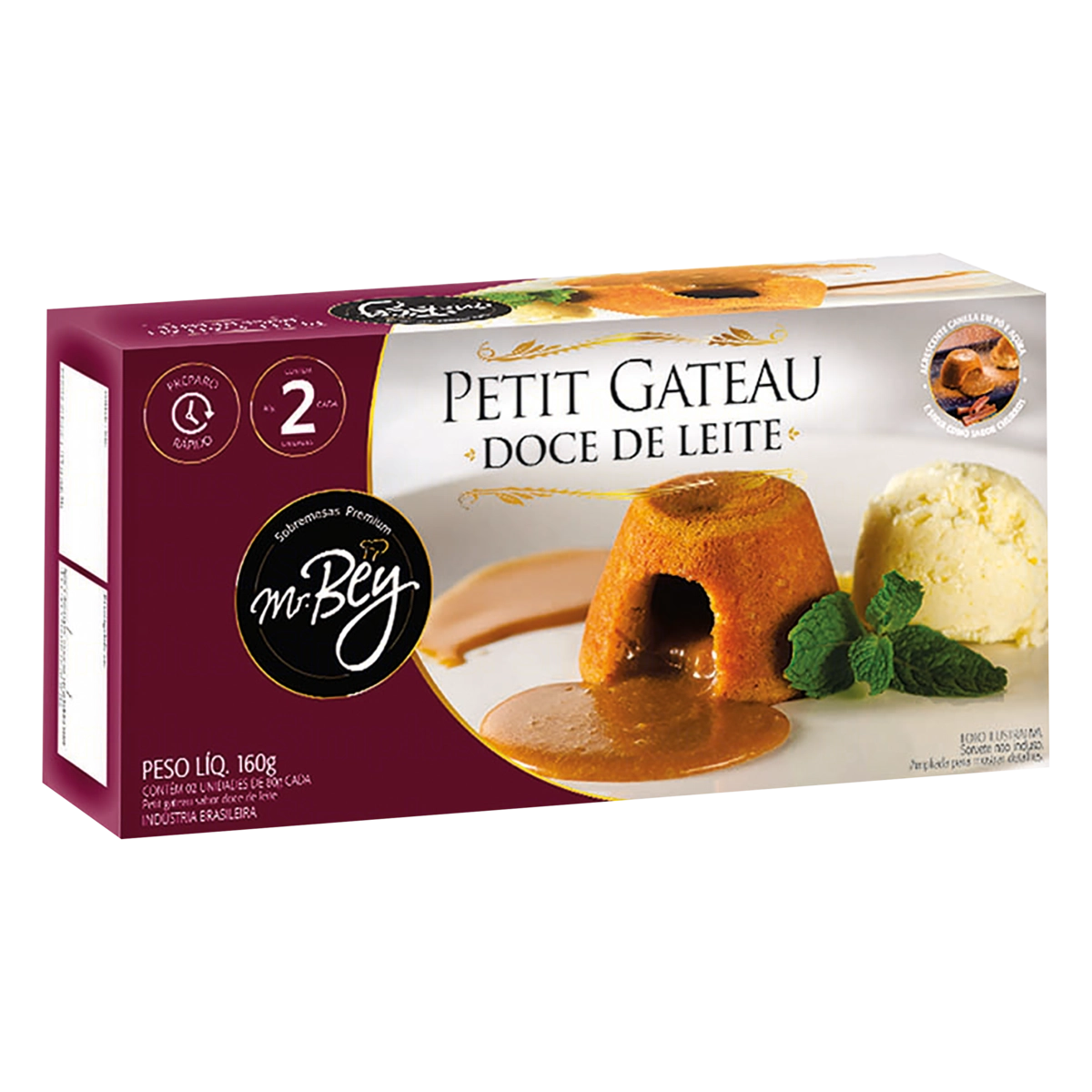 Petit Gâteau Congelado Chocolate Mr. Bey Sobremesas Premium Caixa 160g 2 Unidades