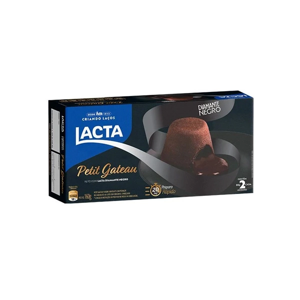 Petit Gâteau Congelado Chocolate Recheio Diamante Negro Lacta Caixa 160g 2 Unidades