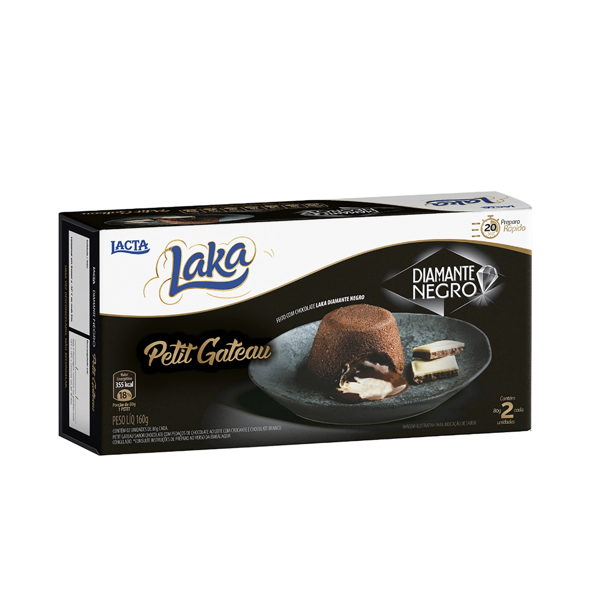 Petit Gâteau Congelado Chocolate Recheio Diamante Negro E Laka Lacta Caixa 160g 2 Unidades