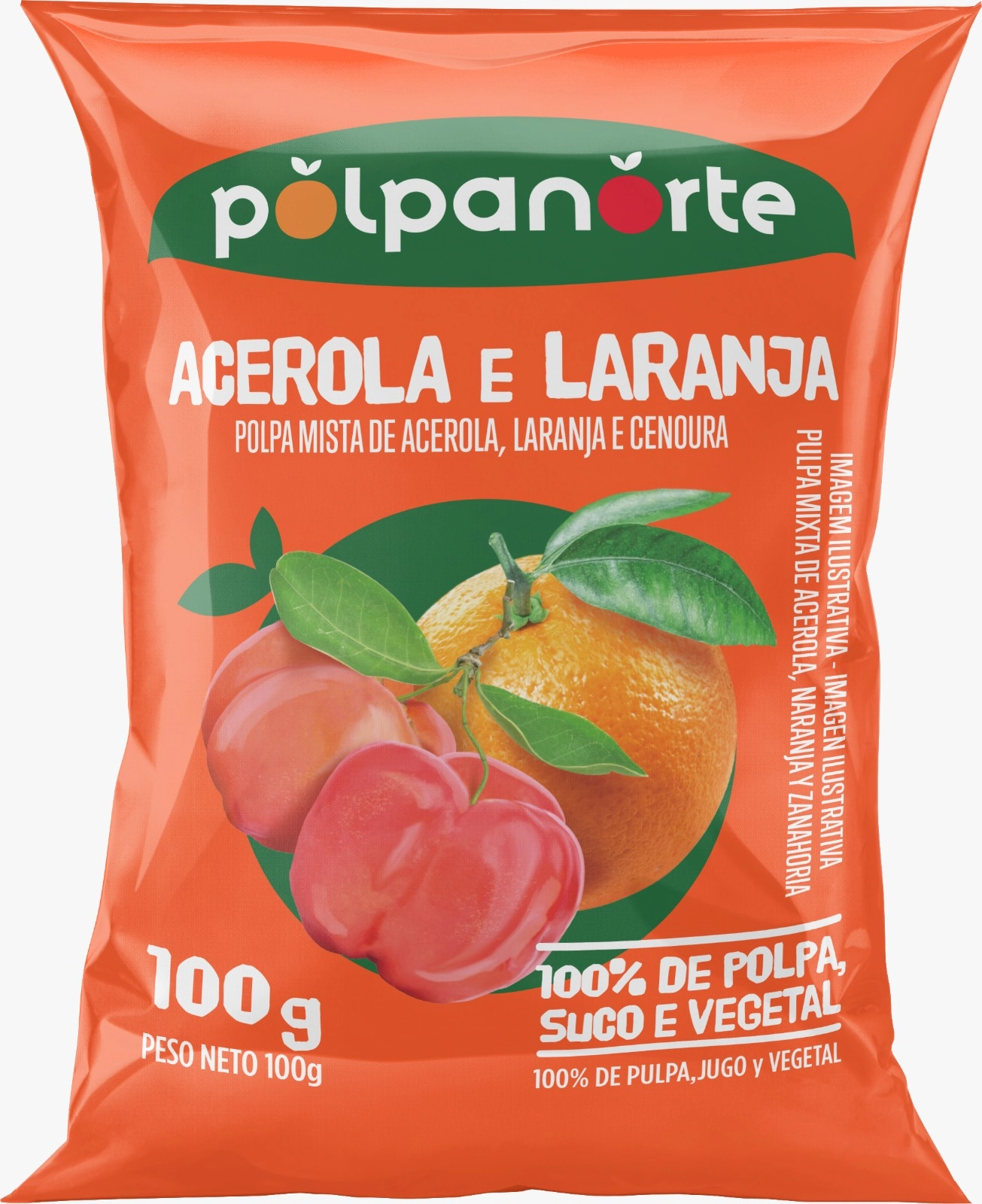 Polpa De Fruta Acerola, Laranja E Cenoura Polpanorte Pacote 100g