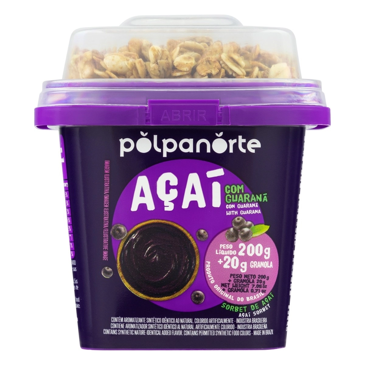 Sorbet Com Granola Açaí Com Guaraná Polpanorte Pote 220g