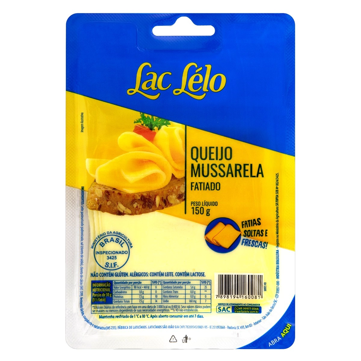 Queijo Mussarela Fatiado Lac Lélo 150g
