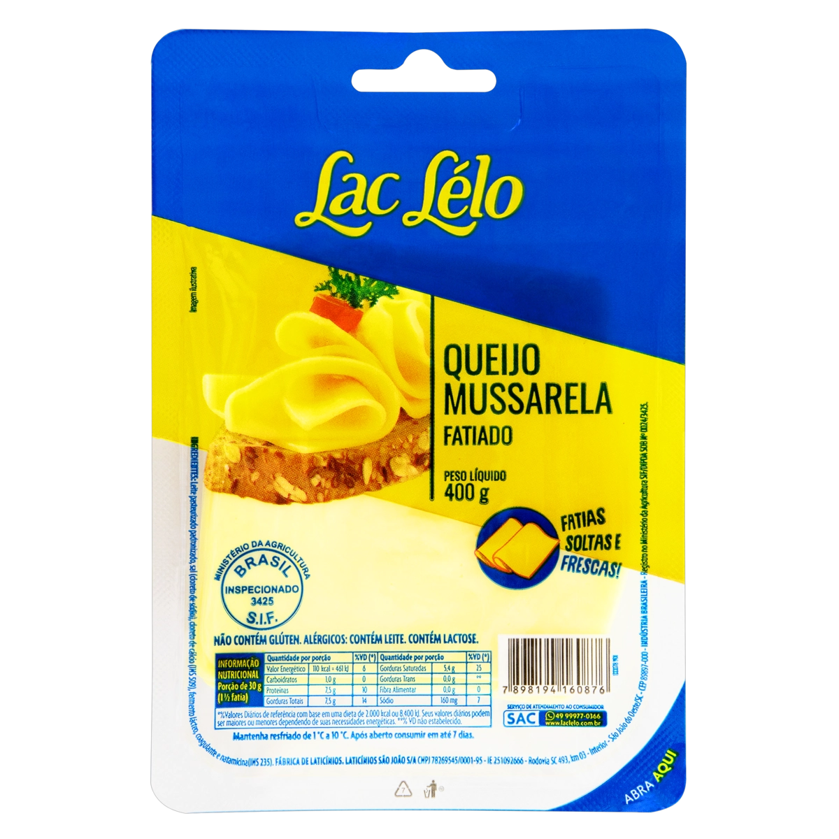 Queijo Mussarela Fatiado Lac Lélo 400g