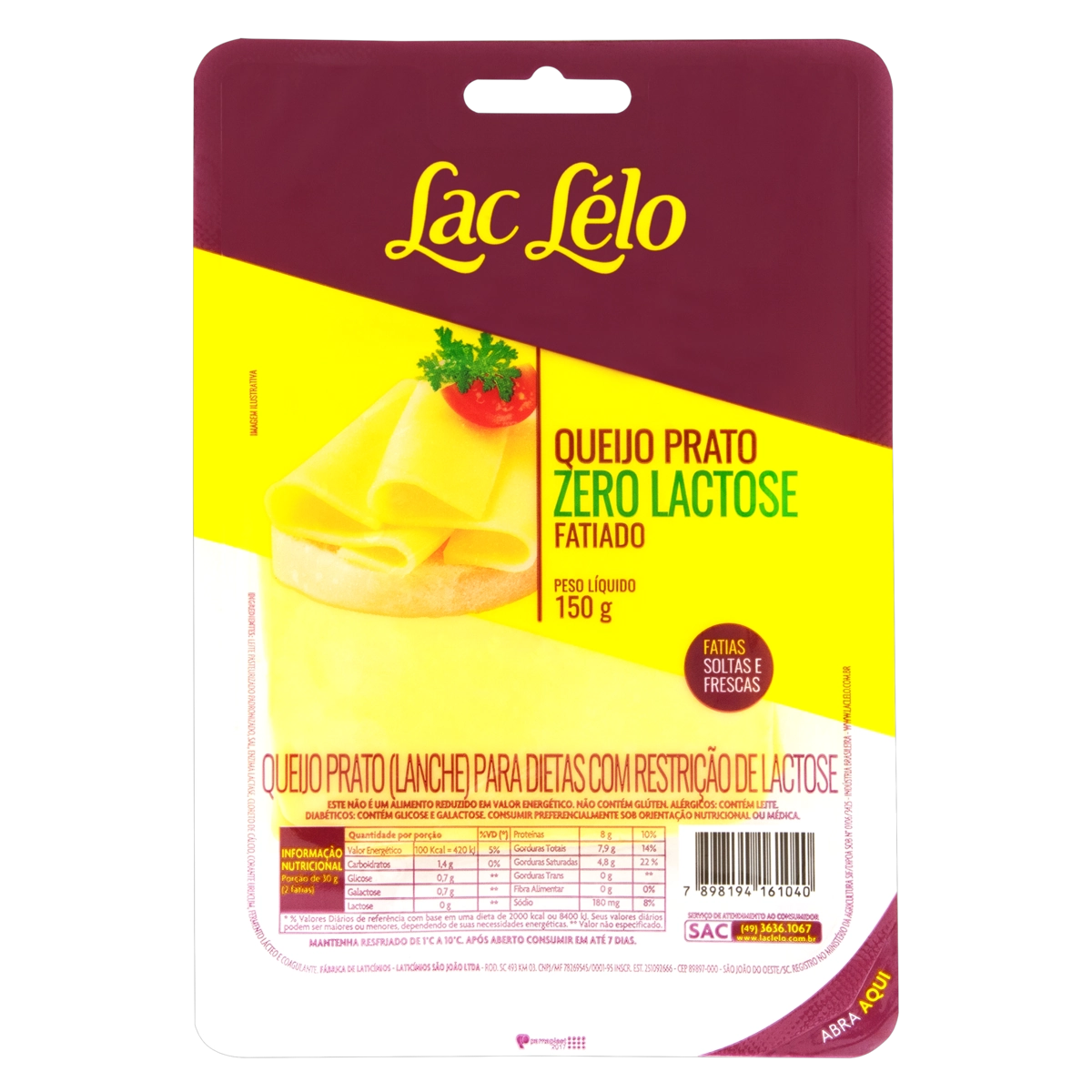 Queijo Prato Fatiado Zero Lactose Lac Lélo 150g