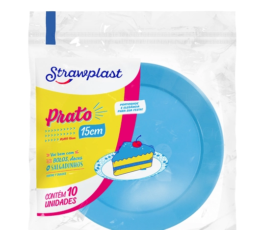 Prato Straw 15cm Azul Claro Redondo
