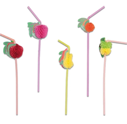 Canudo Plastico Flexivel Frutas Misto C/10