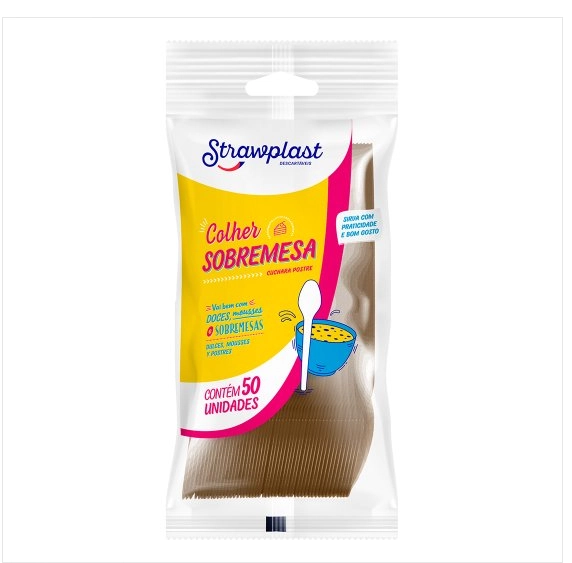 Colher Desc Strawplast 50un Dourada