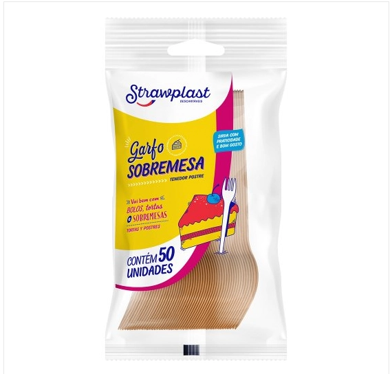 Garfo Sobremesa Dourado C/50un Strawplast