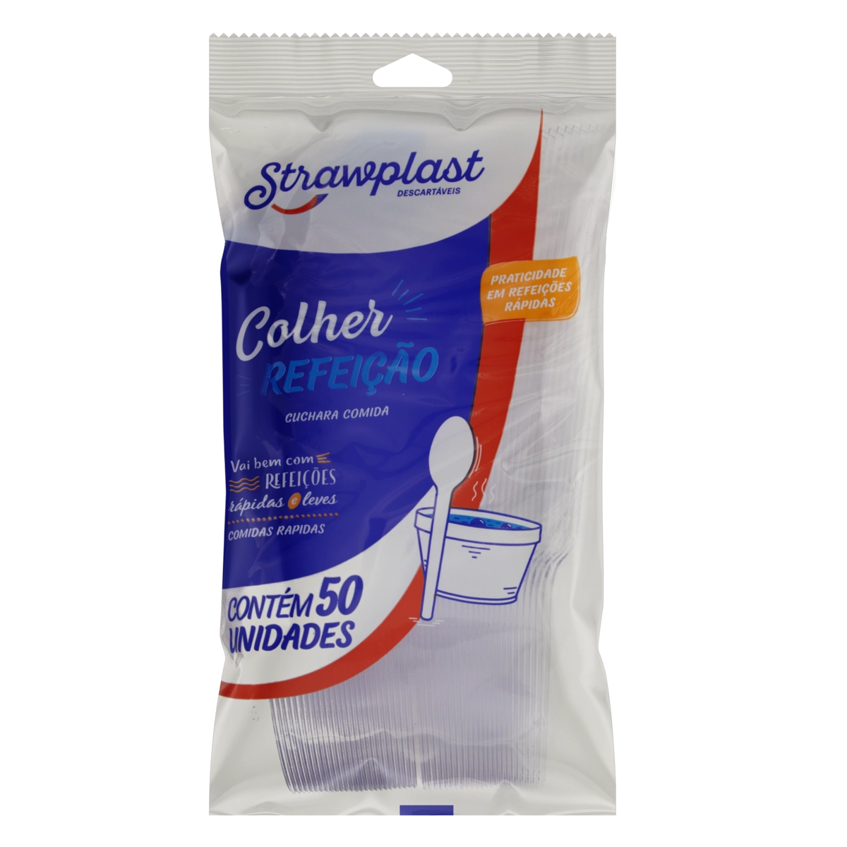 Colher Descartável Refeição Strawplast 50 Unidades