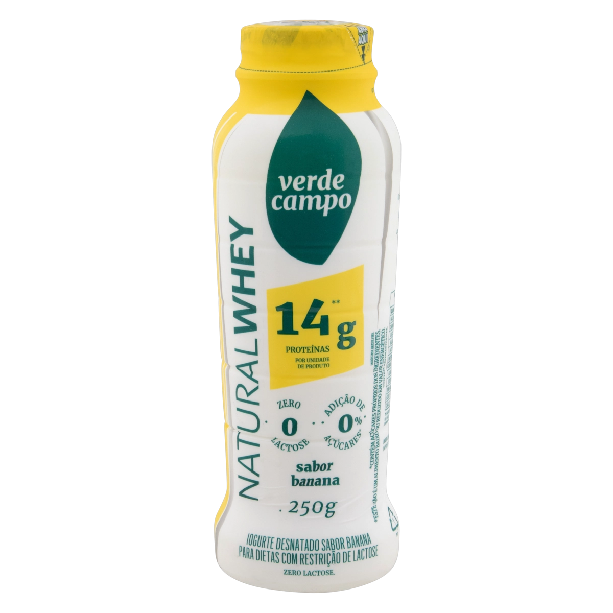 Iogurte Desnatado Banana Zero Lactose Verde Campo Natural Whey 14g De Proteína Frasco 250g