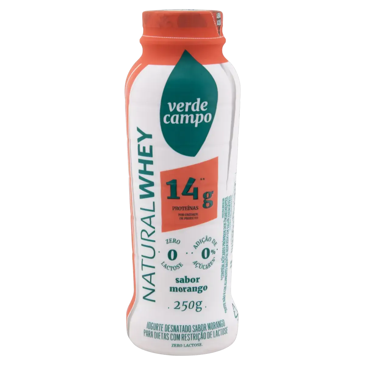 Iogurte Desnatado Morango Zero Lactose Verde Campo Natural Whey 14g De Proteína Frasco 250g