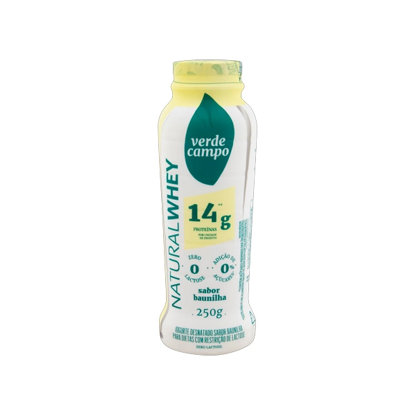 Iogurte Desnatado Baunilha Zero Lactose Verde Campo Natural Whey 14g De Proteína Frasco 250g