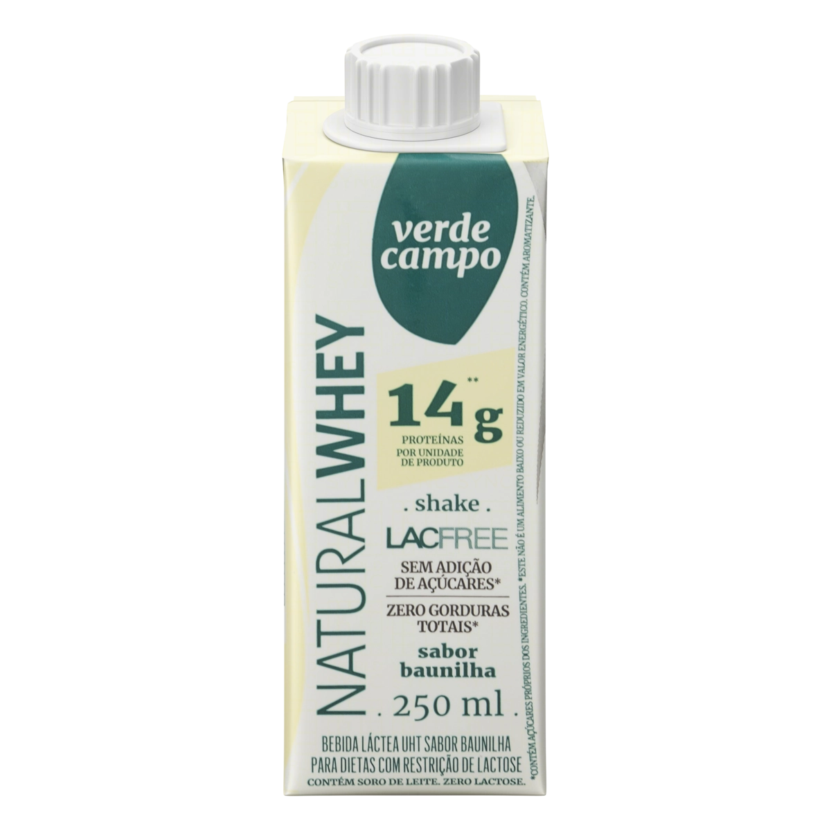 Bebida Láctea Uht Baunilha Zero Lactose Verde Campo Natural Whey Caixa 250ml