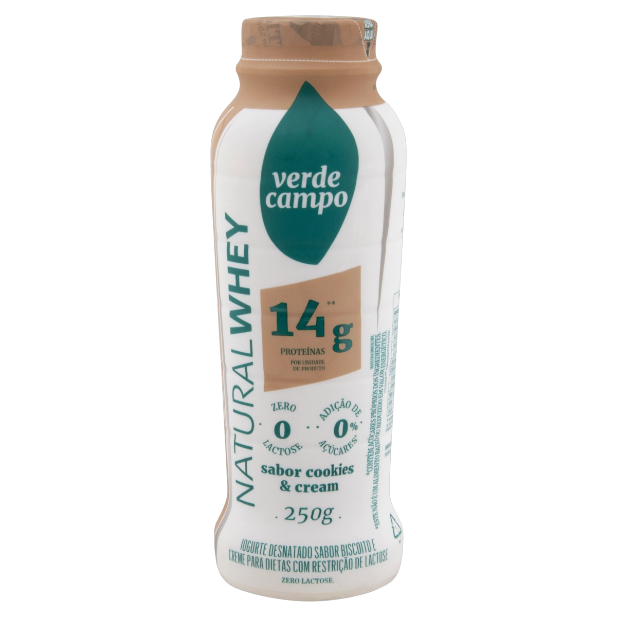 Iogurte Desnatado Cookies Cream Zero Lactose Verde Campo Natural Whey 14g De Proteína Frasco 250g