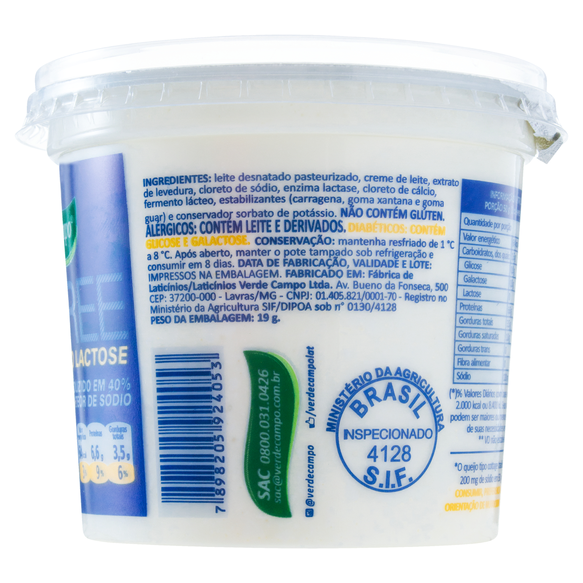 Queijo Cottage Zero Lactose Verde Campo Lacfree Pote 400g