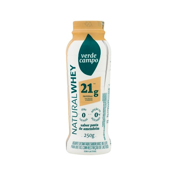 Iogurte Desnatado Pasta De Amendoim Zero Lactose Verde Campo Natural Whey Frasco 250g