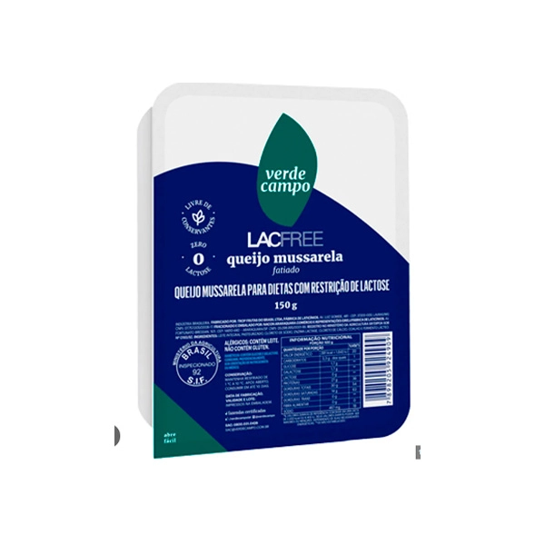 Queijo Mussarela Fatiado Zero Lactose Verde Campo Lacfree 150g