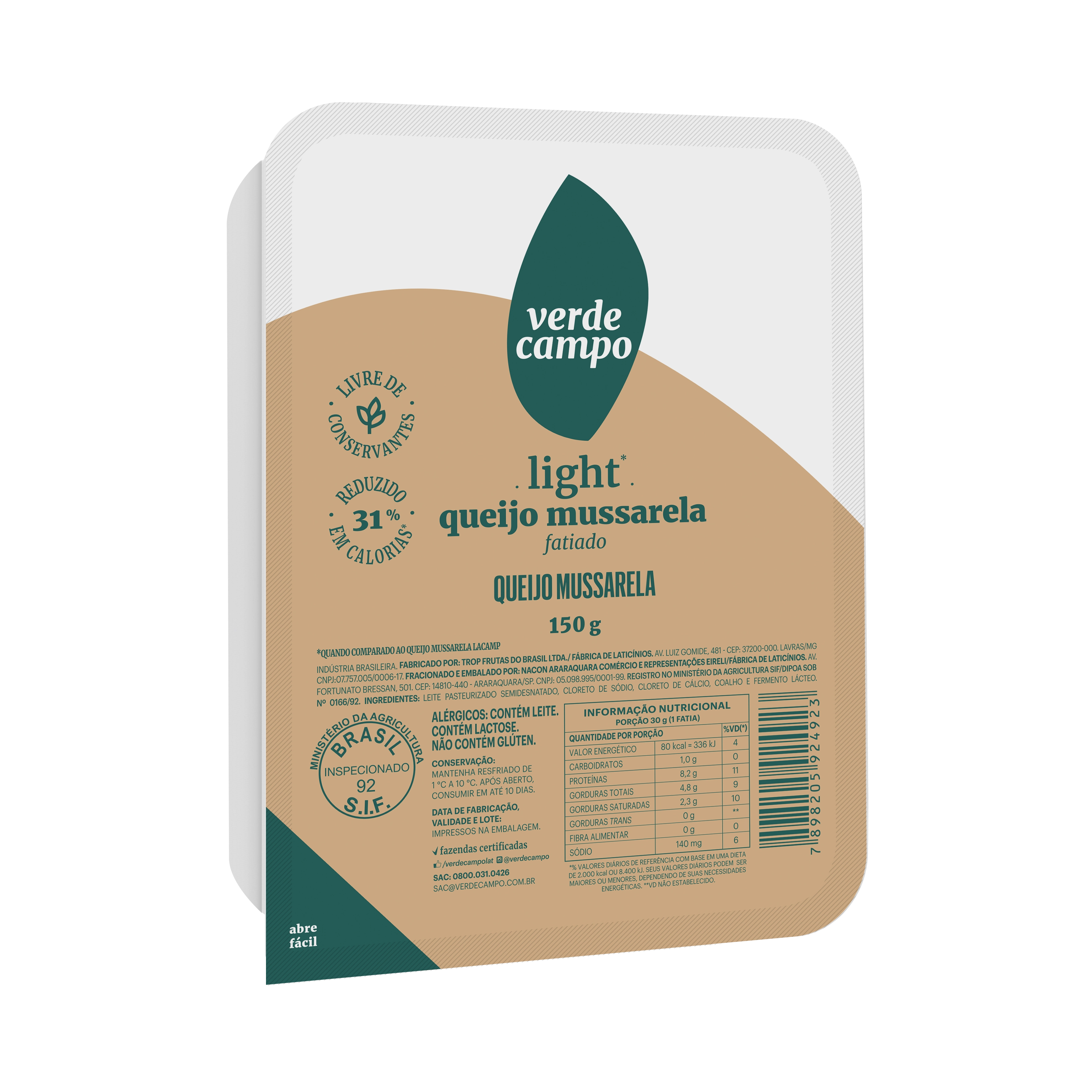 Queijo Mussarela Fatiado Light Verde Campo 150g
