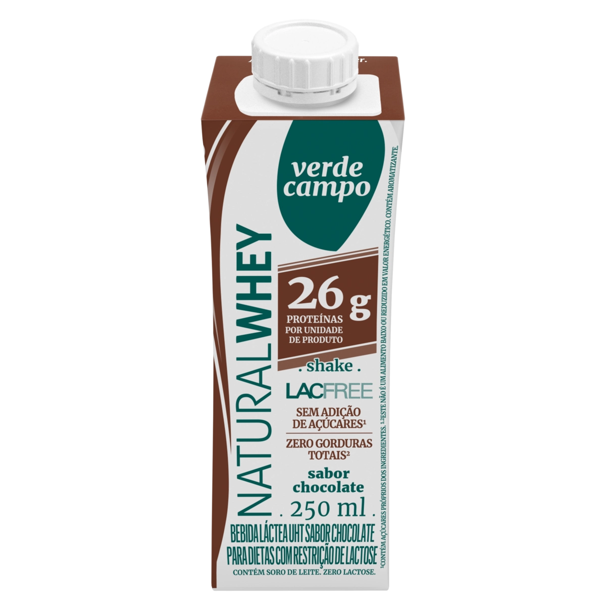 Bebida Láctea Uht Chocolate Zero Lactose Verde Campo Natural Whey Lacfree Caixa 250ml