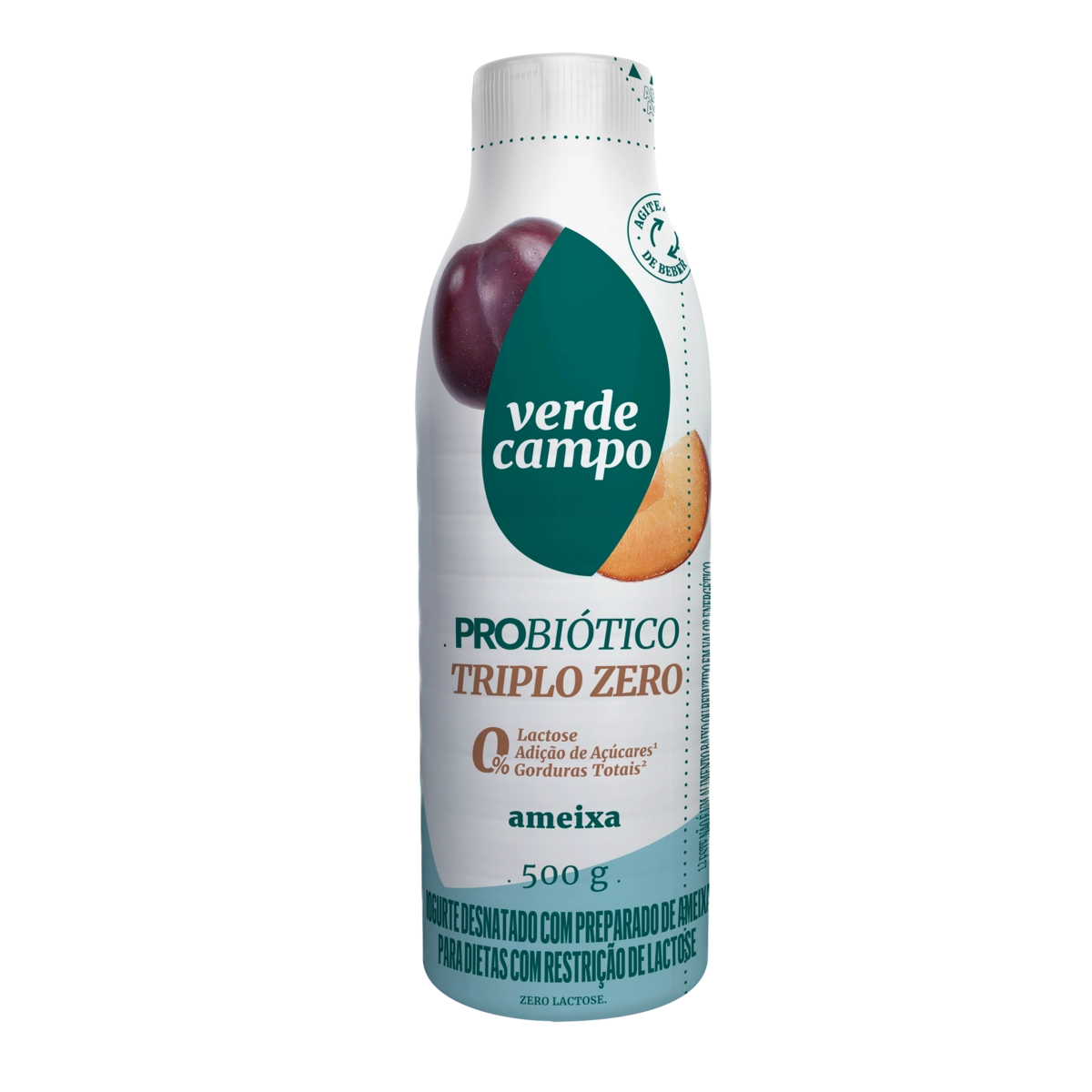 Iogurte Desnatado Ameixa Zero Lactose Verde Campo Probiótico Triplo Zero Garrafa 500g