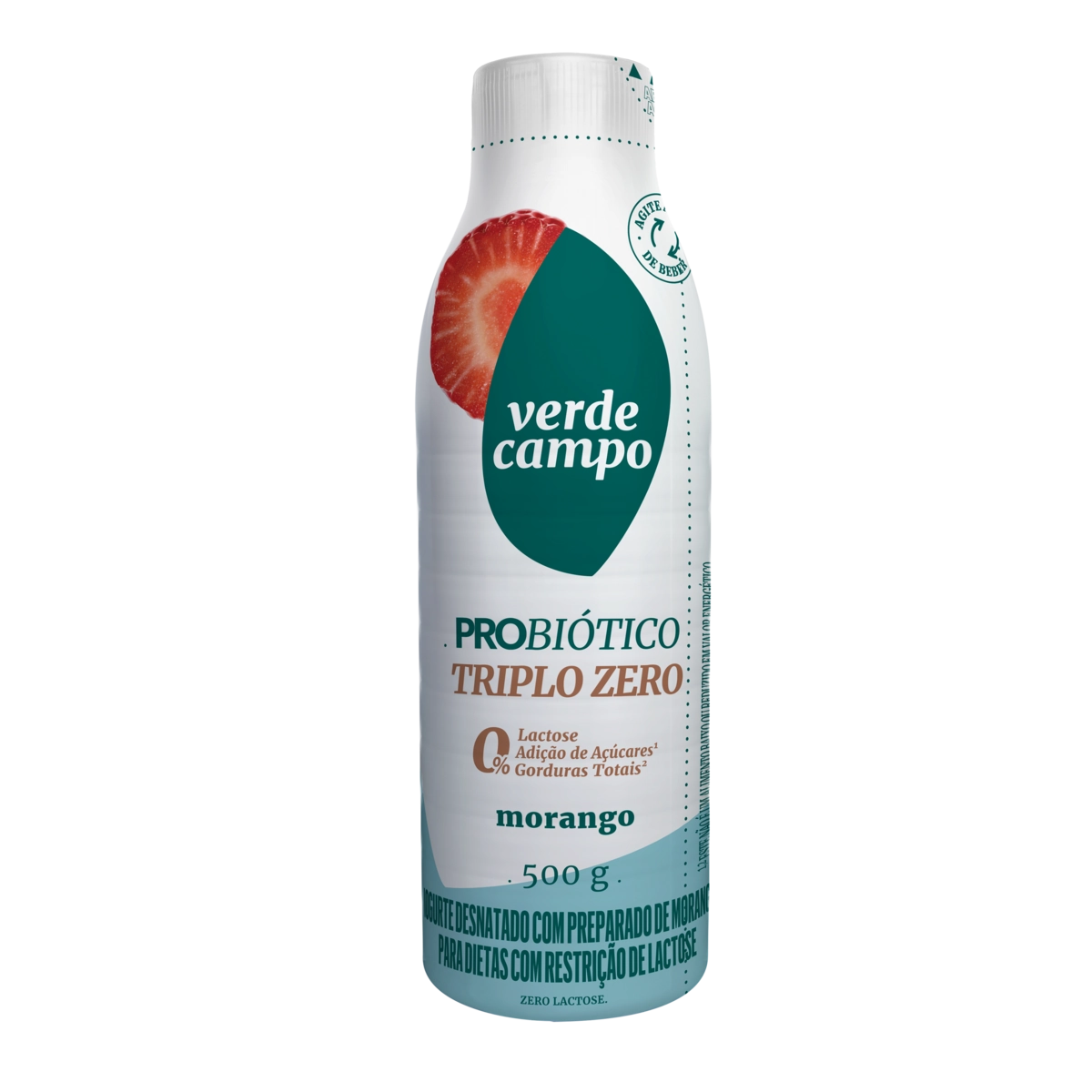 Iogurte Desnatado Morango Zero Lactose Verde Campo Probiótico Triplo Zero Garrafa 500g