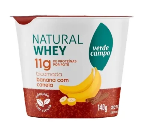 Iogurte Bicamada Banana Com Canela Zero Lactose Verde Campo Natural Whey Pote 140g