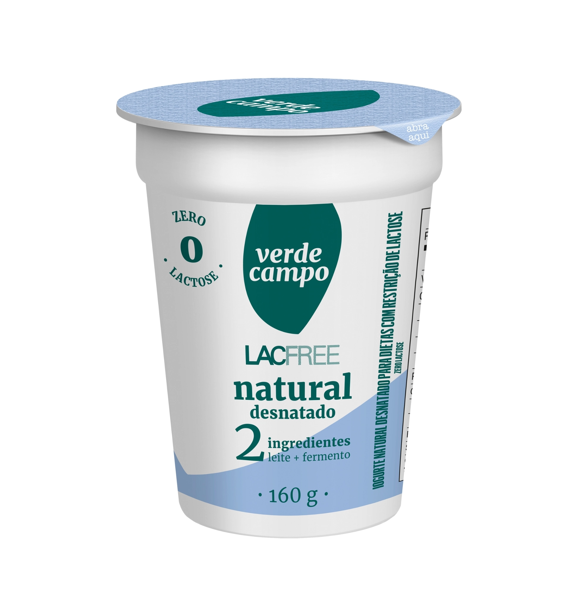 Iogurte Desnatado Natural Zero Lactose Verde Campo Lacfree Copo 160g