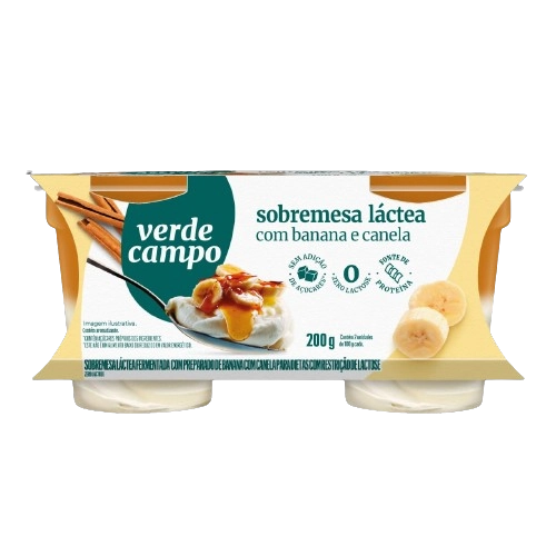 Sobremesa Láctea Fermentada Banana Com Canela Zero Lactose Verde Campo Pote 200g 2 Unidades