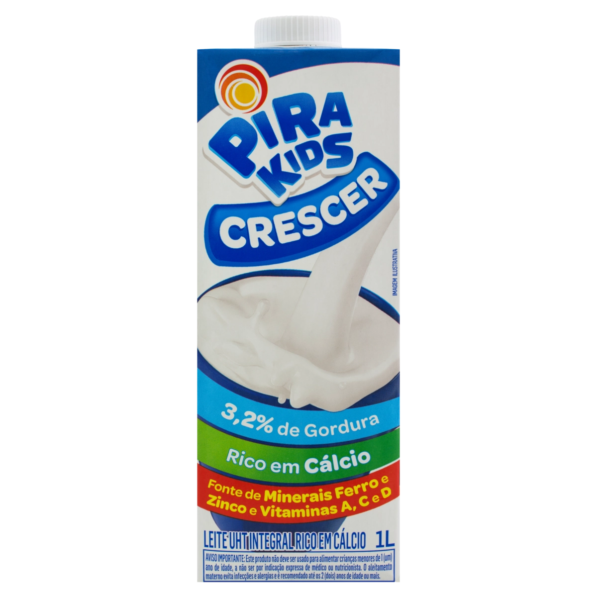 Leite Uht Integral Pirakids Crescer Caixa Com Tampa 1l