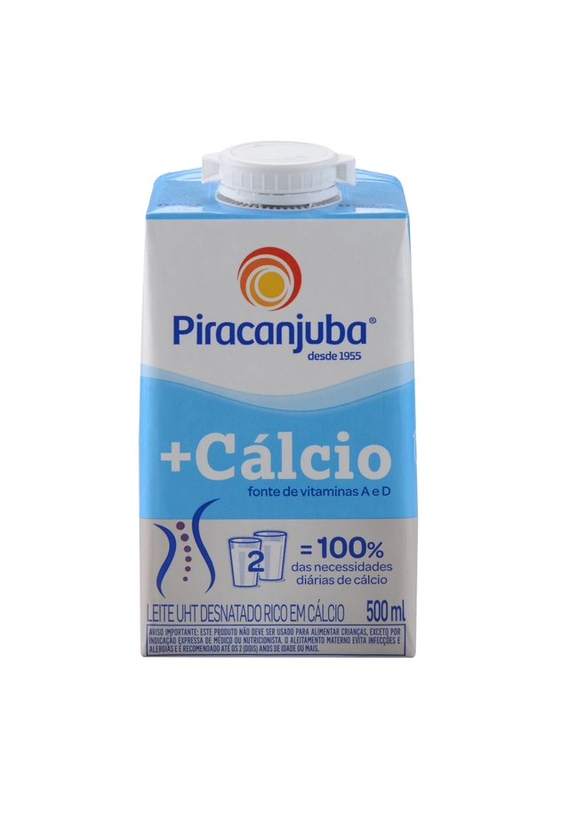 Leite Uht Desnatado Piracanjuba Cálcio Caixa Com Tampa 500ml