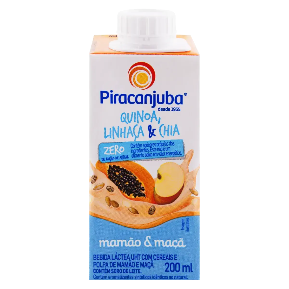 Bebida Láctea Uht Mamão Maçã Com Quinoa, Linhaça E Chia Sem Adição De Açúcar Piracanjuba Caixa 200ml