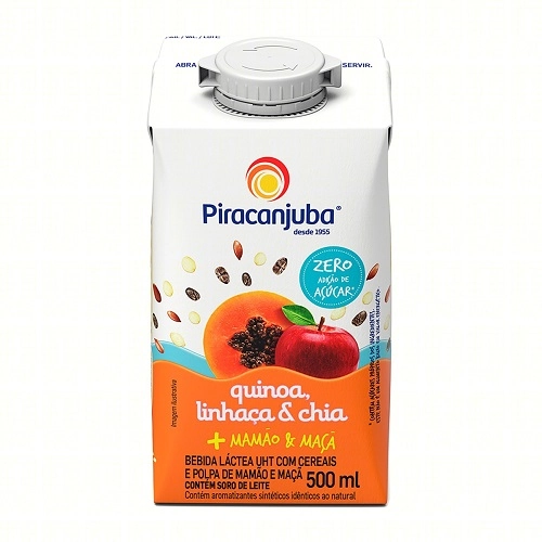 Bebida Láctea Uht Mamão Maçã Com Quinoa, Linhaça E Chia Sem Adição De Açúcar Piracanjuba Caixa 500ml