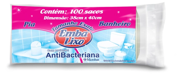 Saco Para Lixo Embalixo Antibacteriana Pia E Banheiro Contém 100 Sacos 290g