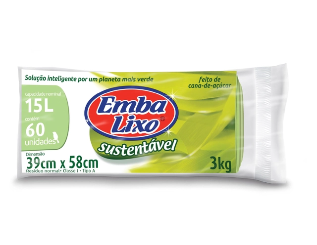 Saco De Lixo Embalixo Sustentável 15 Litros 60 Unidades 290g