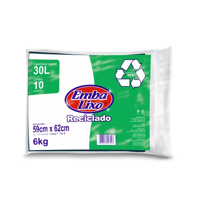 Saco De Lixo Embalixo Almofada Reciclado 30 Litros 10 Unidades