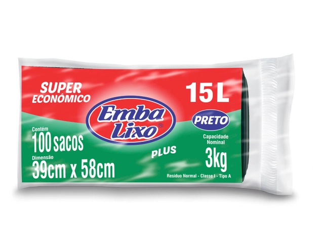 Saco De Lixo Embalixo Super Econômico Plus Preto 15 Litros 100 Sacos 880g