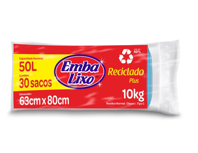 Saco Para Lixo Tipo C Reciclado 50l Embalixo Plus 30 Unidades